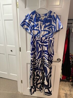 Anthropologie the Somerset Blue and White Abstract Tiered Maxi Dress
